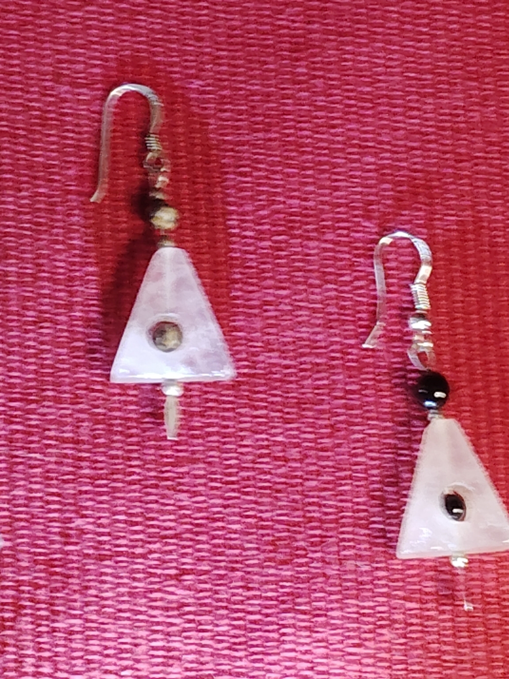 CHOOSE 1)ROSE QUARTZ/HEMATITE-2) PICTURE JASPER OR 3)BLACK ONYX, STERLING EAR.